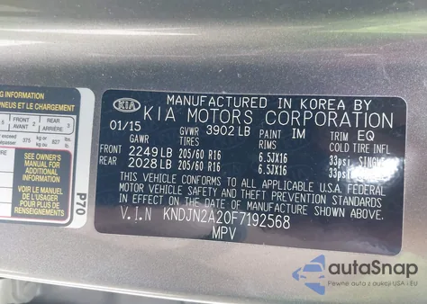 2015 Kia Soul z USA, uszkodzony, nr VIN KNDJN2A20F7192568